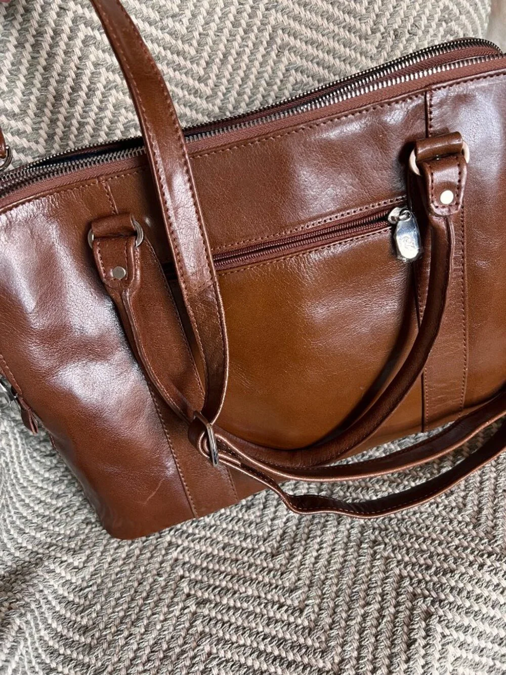 Ashwood Cognac Brown Smooth Leather Satchel Handbag Briefcase Tote Crossbody